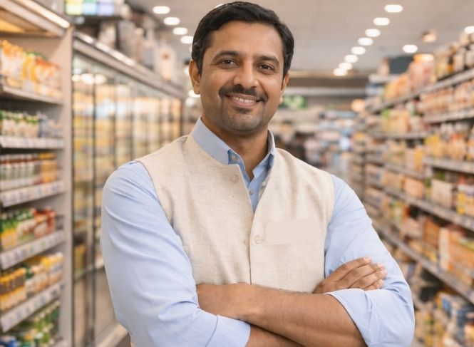 Supermarket aisle with products